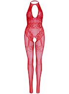 Elegant bodystocking, fishnet, rhinestones, open crotch, keyhole, stockings imitation